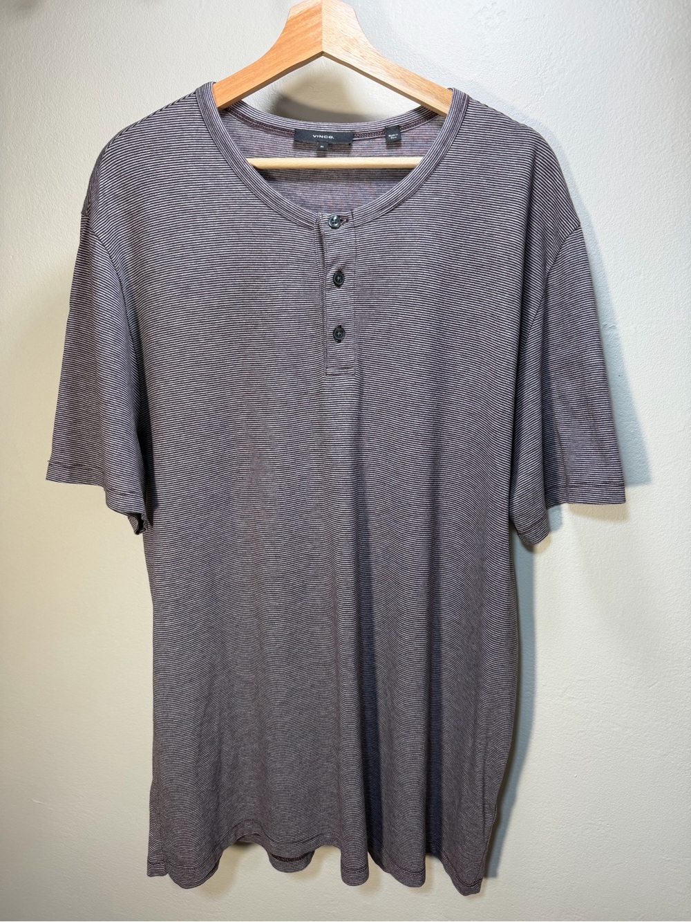 Vince Short Sleeve Henley Tee - Heather Gray and purple